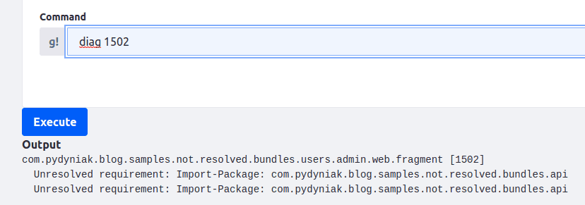Example of using diag command